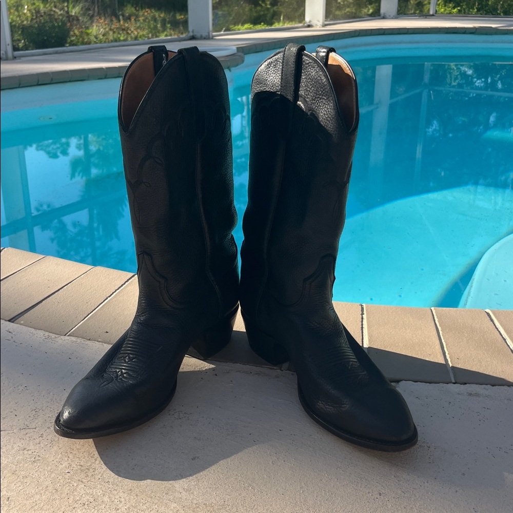 VINTAGE LARRY MAHAN Leather Cowboy Boots 11 D - Picture 2 of 15